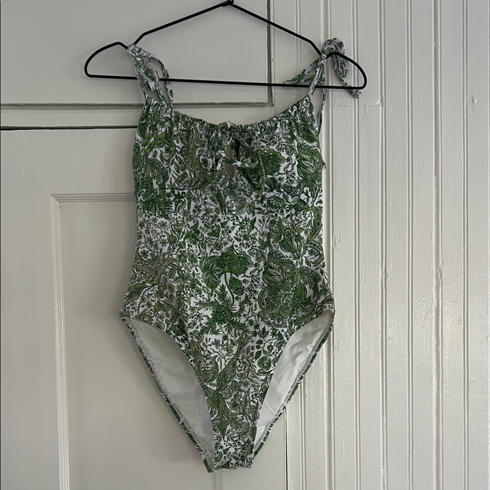 Green Floral Tie-Shoulder One-Piece Swimsuit